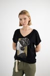 V Yaka Detaylı Taş Ve Baskı Desenli  Tshirt