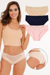 Sensu Kadın Lazer Kesim Dantel Detaylı Slip Külot 3 lü Paket Set - KTS3100 MODEL2