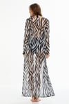 Argento 00-2100-8089  Kadın Zebra Desen Önü Açık Uzun Kaftan Pareo