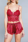 For Dreams (Kırmızı) Saten İnce Askılı Dantelli Büstiyer Şort Takım 8299