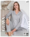 Guava 4473 Kadın Önden Düğmeli Yakalı Uzun Kollu Pijama Takımı