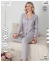 Guava 4533 Kadın Önden Düğmeli Yakalı Uzun Kollu Pijama Takımı