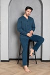 Guava Erkek Mavi Önden Düğmeli Uzun Kollu Pijama Takımı