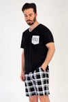 Vienetta Erkek Siyah Kısa Kollu Şortlu Pijama Takımı