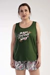 Vienetta Kadın Haki Askılı Şortlu Büyük Beden Pijama Takımı