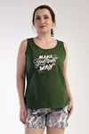 Vienetta Kadın Haki Askılı Şortlu Büyük Beden Pijama Takımı