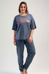 Vienetta Kadın (İndigo) Kısa Kollu Büyük Beden Pijama Takımı 1100231201