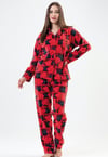 Vienetta Kadın Kırmızı Kalpli Polar Uzun Kollu Pijama Takımı