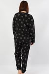 Vienetta Kadın Siyah Uzun Kol Paçası Büzgülü Pijama Takım 1030511191
