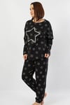 Vienetta Kadın Siyah Uzun Kol Paçası Büzgülü Pijama Takım 1030511191