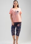 Vienetta (Pembe) Kadın Kısa Kollu Kaprili Büyük Beden Pijama Takımı 1101831193