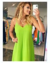 Askılı Ayrobin Elbise Neon Yeşil