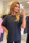 Serpme Taşlı Siyah Tshirt