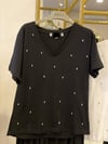 Siyah V Yaka Taşlı Tshirt