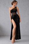 Black One Shoulder Lycra Sequin and Tulle Tango Dress