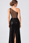 Black One Shoulder Lycra Sequin and Tulle Tango Dress