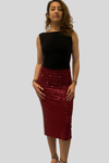 Burgundy Sequin Slim Fit Tango Skirt