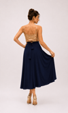 Dark Blue Crepe Wrap-Over Flared Tango Skirt
