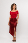 Red Cotton Lycra Open Shoulder Tango Top Diana
