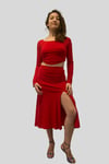 Red Cotton Lycra Six Panel Tango Skirt Flor