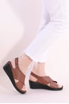 Elit 22D-011 Kadın Hakiki Deri Sandalet Taba