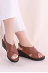 Elit 22D-011 Kadın Hakiki Deri Sandalet Taba