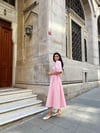  Pembe Puantiyeli Yakalı Beyaz Dantelli Kloş Elbise