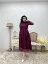 Bordo Boğazlı Dantel Elbise