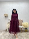 Bordo Boğazlı Dantel Elbise