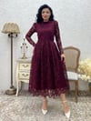 Bordo Boğazlı Dantel Elbise