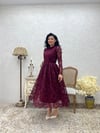 Bordo Boğazlı Dantel Elbise
