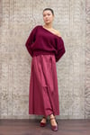 Bordo Kayık Yaka Triko Oversize Kazak