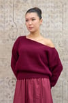 Bordo Kayık Yaka Triko Oversize Kazak