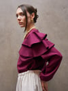 Bordo Volanlı Krep Bluz