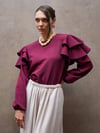 Bordo Volanlı Krep Bluz