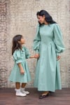 Çağla Yeşili Gofre Anne-Kız Elbise Kombini (TEKLİ SATILMAKTADIR)