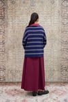 Çizgili Gri-Lacivert Oversize Triko Kazak