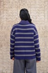 Çizgili Lacivert-Gri Oversize Triko Kazak