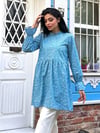 Fırfır Yakalı Mavi Poplin Tunik
