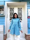 Fırfır Yakalı Mavi Poplin Tunik