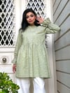 Fırfır Yakalı Yeşil Poplin Tunik