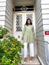 Fırfır Yakalı Yeşil Poplin Tunik