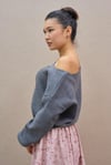 Gri Kayık Yaka Triko Oversize Kazak