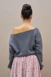 Gri Kayık Yaka Triko Oversize Kazak