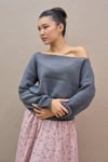 Gri Kayık Yaka Triko Oversize Kazak