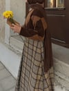 Kahve Kolaj Pileli Ekose Etek