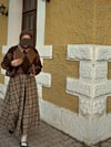 Kahve Kolaj Pileli Ekose Etek