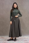 Kahve Yeşil Ekose Çift Pileli Ekose Etek