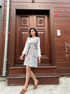 Kısa Turkuaz-Pembe Çiçekli Pazen Yelek-Etek Takımı (2li Takım)