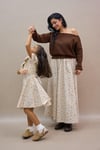 Krem-Kahve Balon Etek ve Kız Çocuk Vintage Yakalı Kloş Elbise Anne-Kız Kombini (TEKLİ SATILMAKTADIR)